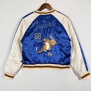 Vintage Sukajan Reversible Jacket Tigers '68 Blue Red Satin Blue‎ Marlin